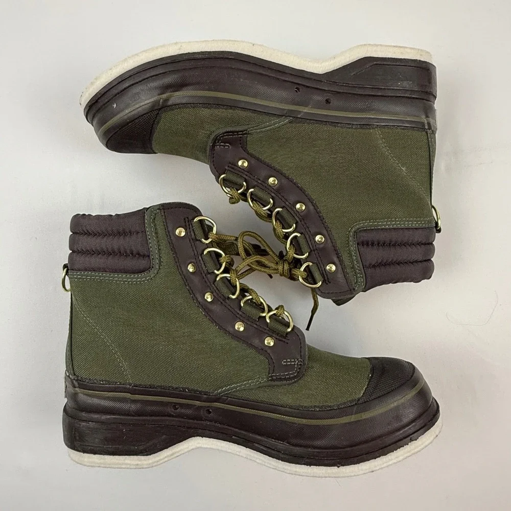 Orvis 2676 Mens Felt Sole Wading Boots Olive Green Canvas Fly Fishing Size 8
